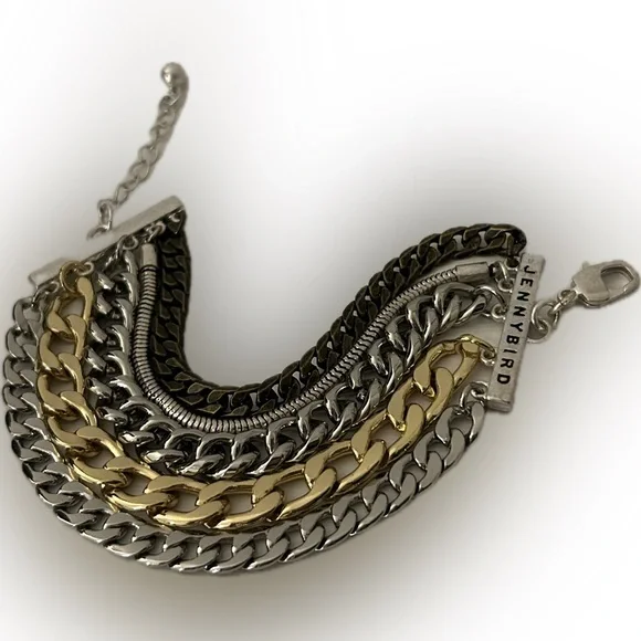 Jenny Bird Mixed Chain Austin Cuff Bracelet – Gold & Silver Tone - Picture 2 of 8